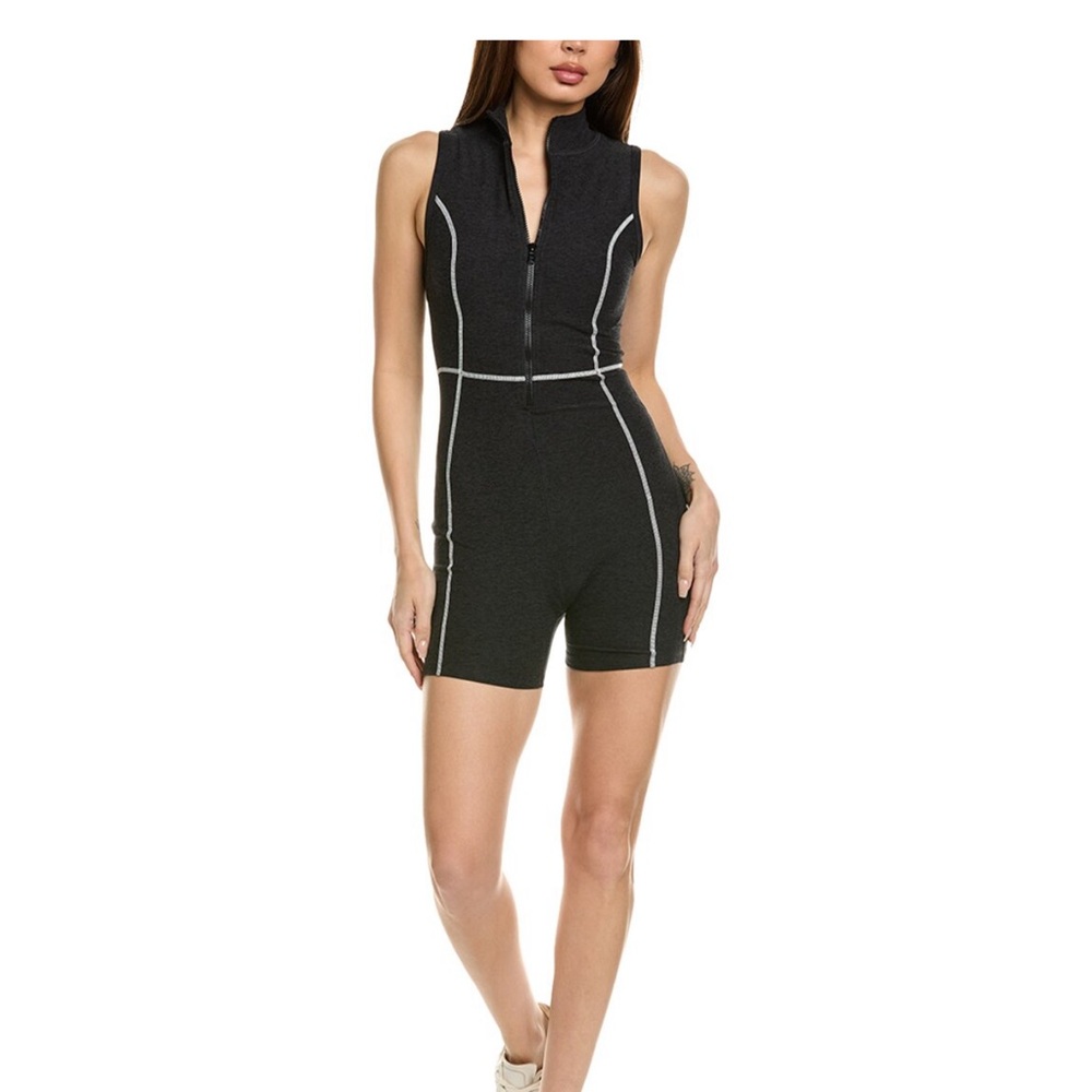 Year of Ours Black Zip-Up Sleeveless Romper